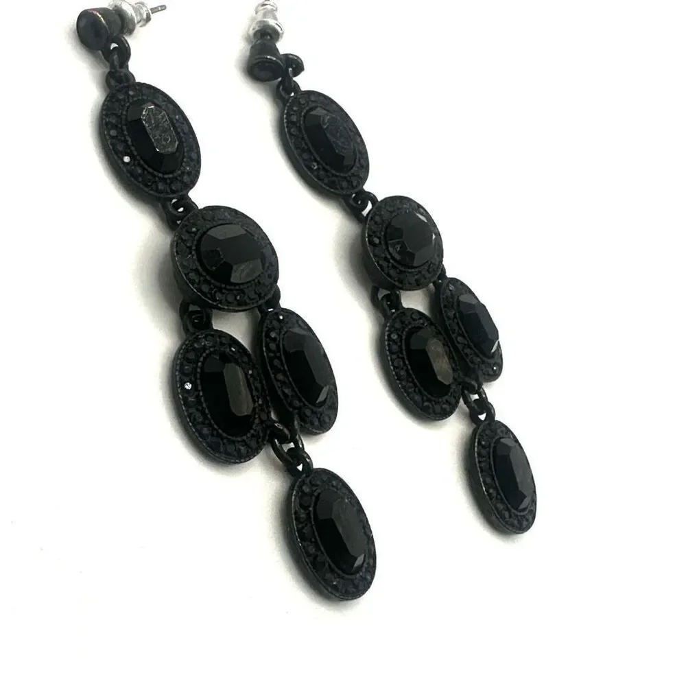 Black beaded long earrings